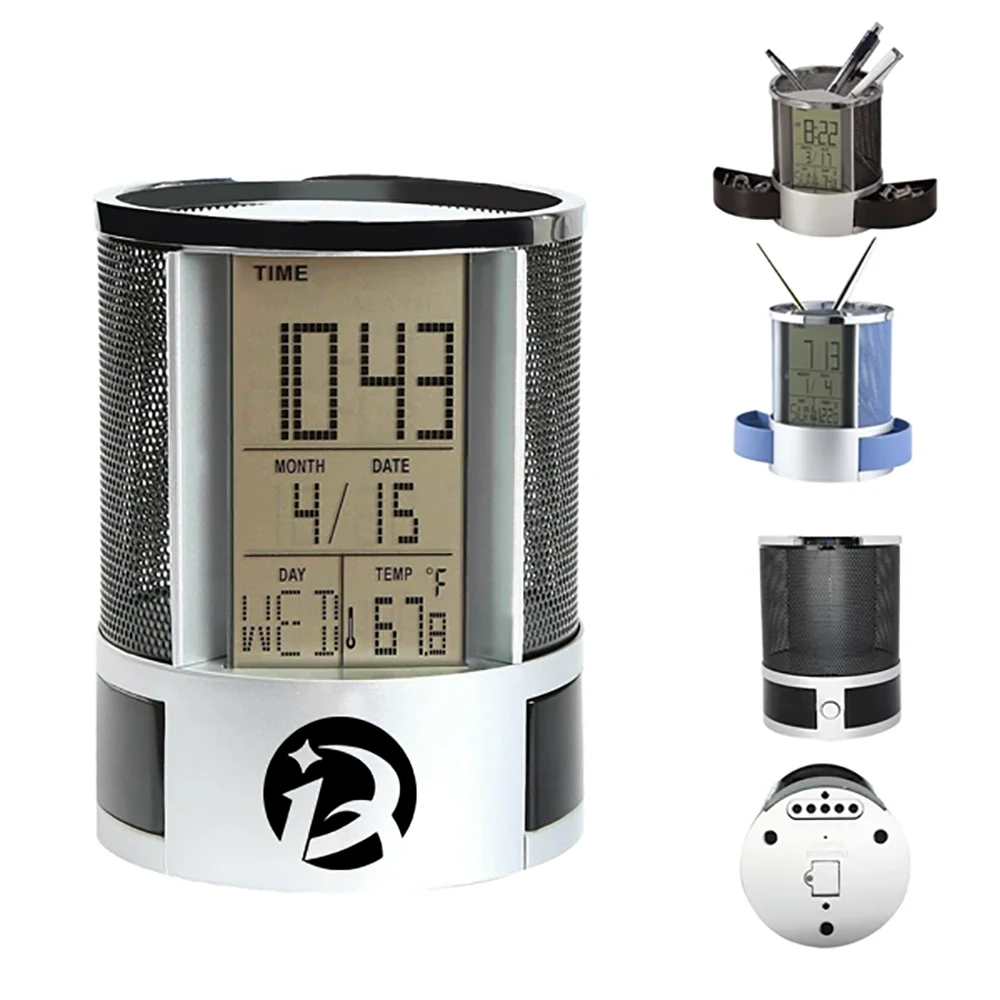 Multifunction Leather Pen Holder LCD Clock/Thermometer 1