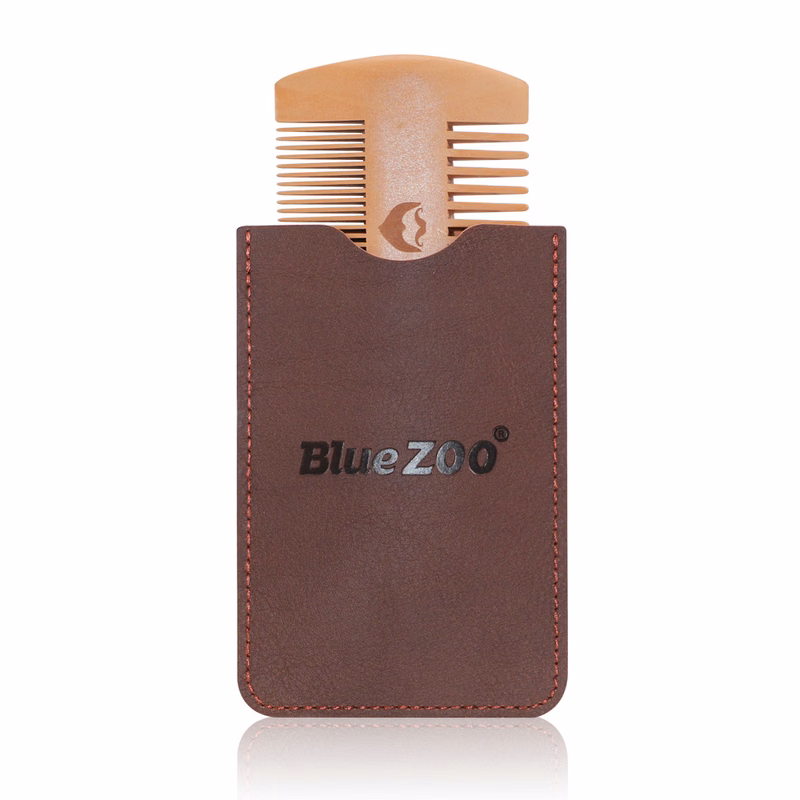 Wooden Beard Comb With PU Leather Case