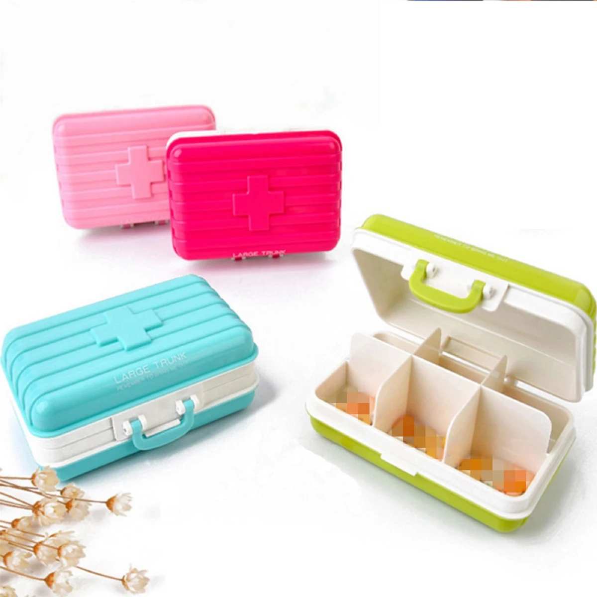 Plastic Mini Rotatable Suitcase Pill Storage Box 1