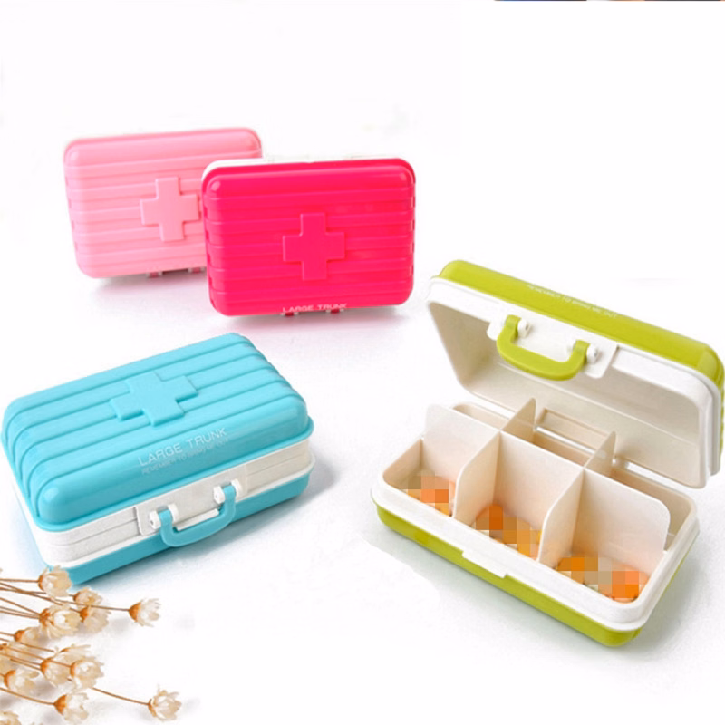 Plastic Mini Rotatable Suitcase Pill Storage Box