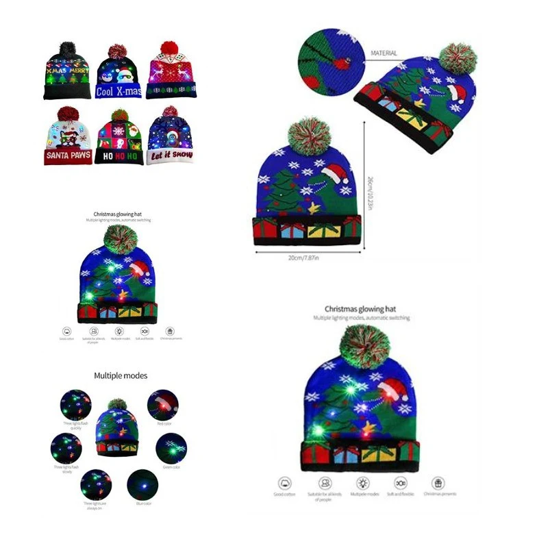Christmas Beanie Hat Cartoon Pattern Winter Knit 1