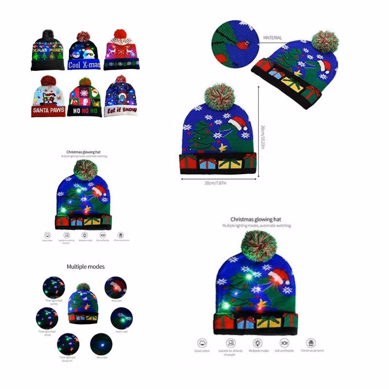 Christmas Beanie Hat Cartoon Pattern Winter Knit