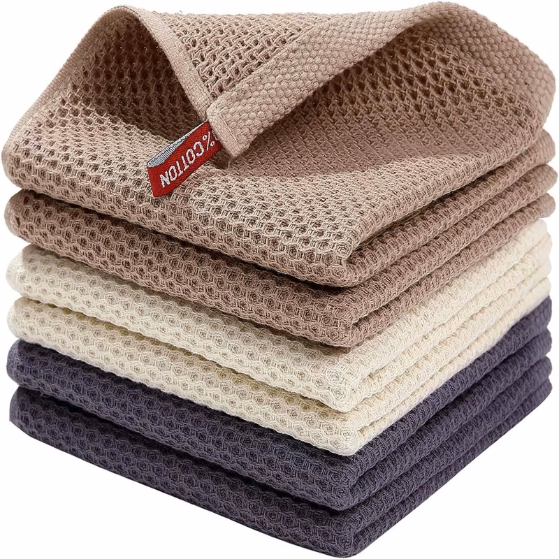Cotton Waffle Kitchen Dish Cloth Soft Absorbent Easy Clean