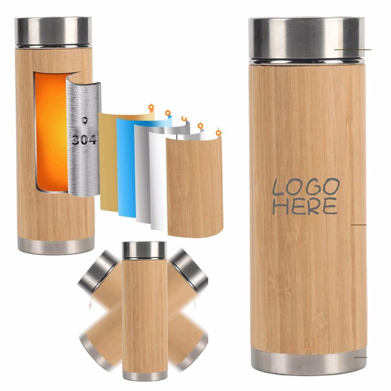 Leak-Proof Portable Bamboo-Shell Stainless Steel Water Cup