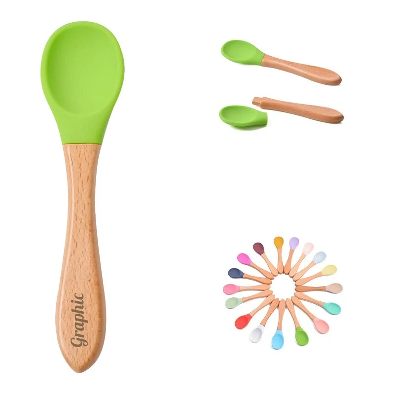 Baby Silicone Spoon w/Bamboo Handle 1