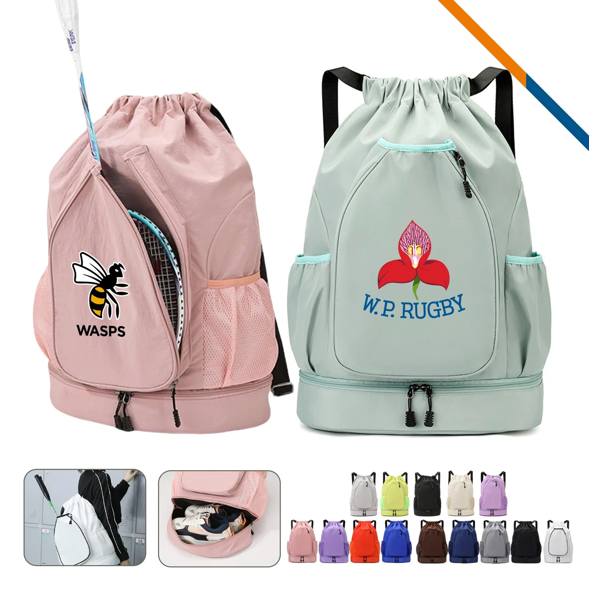 AcePack Sports Racket Drawstring Backpack 1