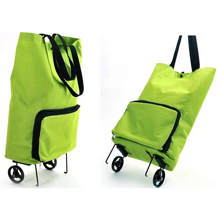 Foldable Nylon Shopping Trolley Bag with Wheel, Grocery Folding Shopping Cart 1
