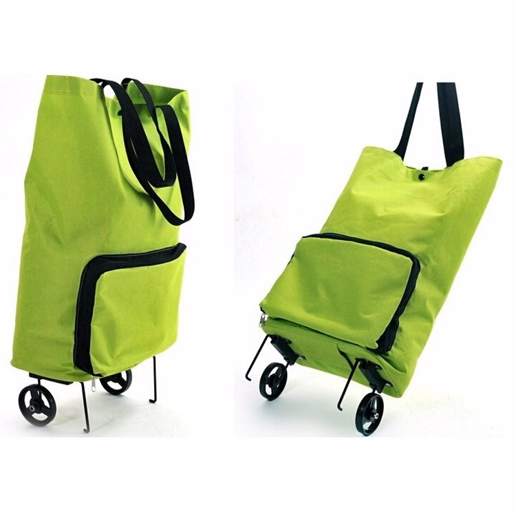Foldable Nylon Shopping Trolley Bag with Wheel, Grocery Folding Shopping Cart