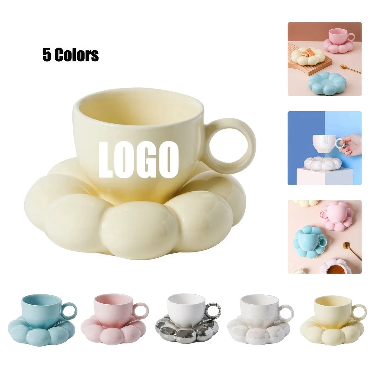 6.7 OZ. Ceramic Tea Cup Coffee Mug with Saucer Set 1