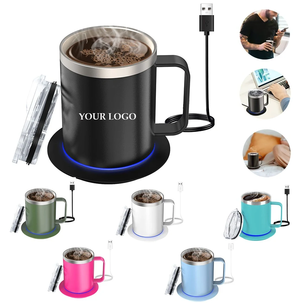 12oz Stainless Steel Smart Heated Coffee Mug Warmer Set 1