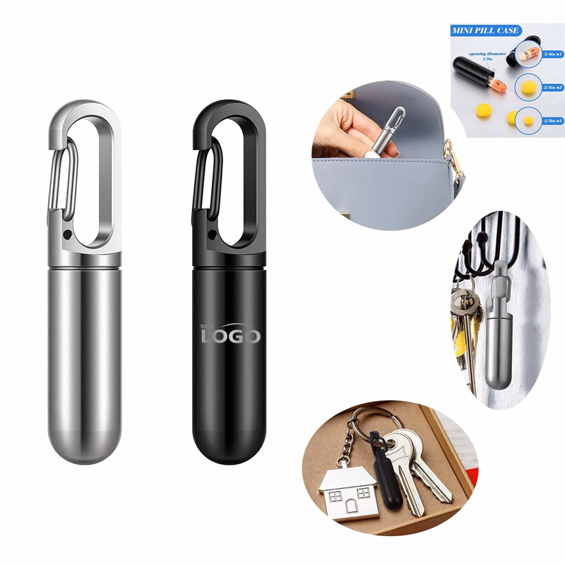 Metal Alloy Pill Bottle With Keychain