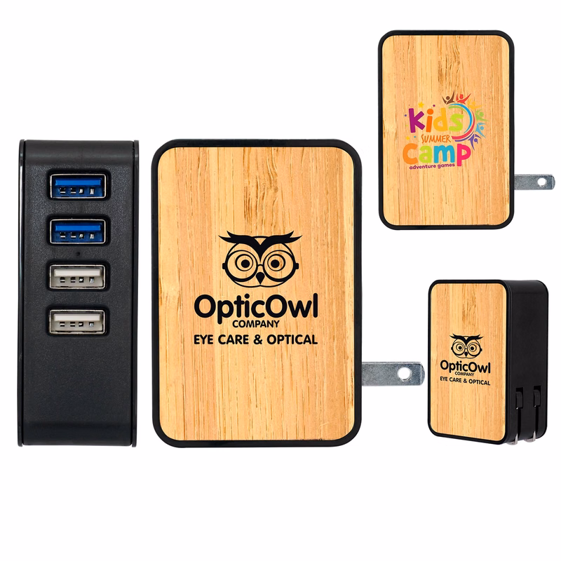 UL 4 PORT BAMBOO USB FOLDING WALL CHARGER