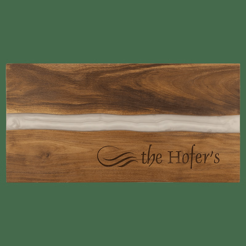 18" x 9" White Acacia with Pearl Resin Serving Board