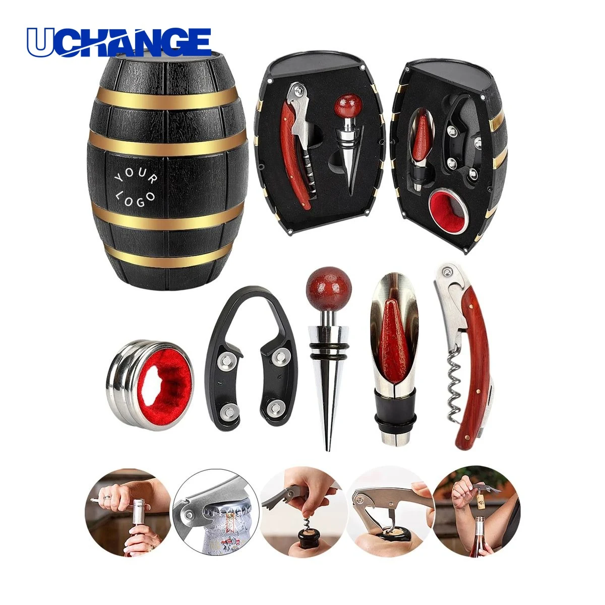 Barrel Shaped Wine Accessory Gift Set Kit with Storage 1