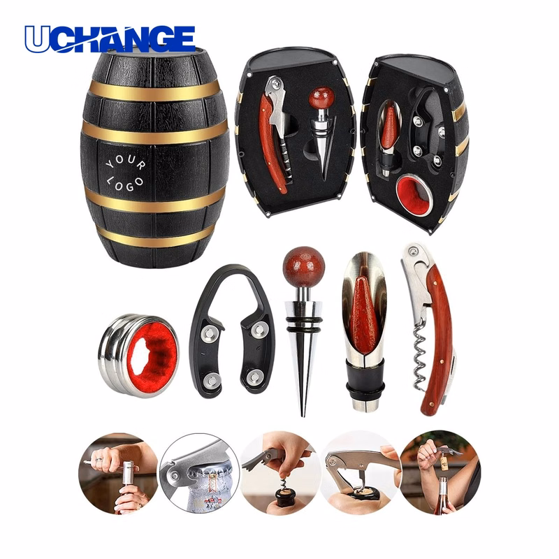Barrel Shaped Wine Accessory Gift Set Kit with Storage