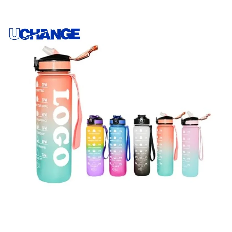32oz Gradient Stainless Steel Water Bottle with Time Marker Straw Lid for Fitness Tracking, custom water bottle with logo imprint 1