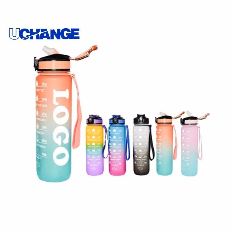 32oz Gradient Stainless Steel Water Bottle with Time Marker Straw Lid for Fitness Tracking