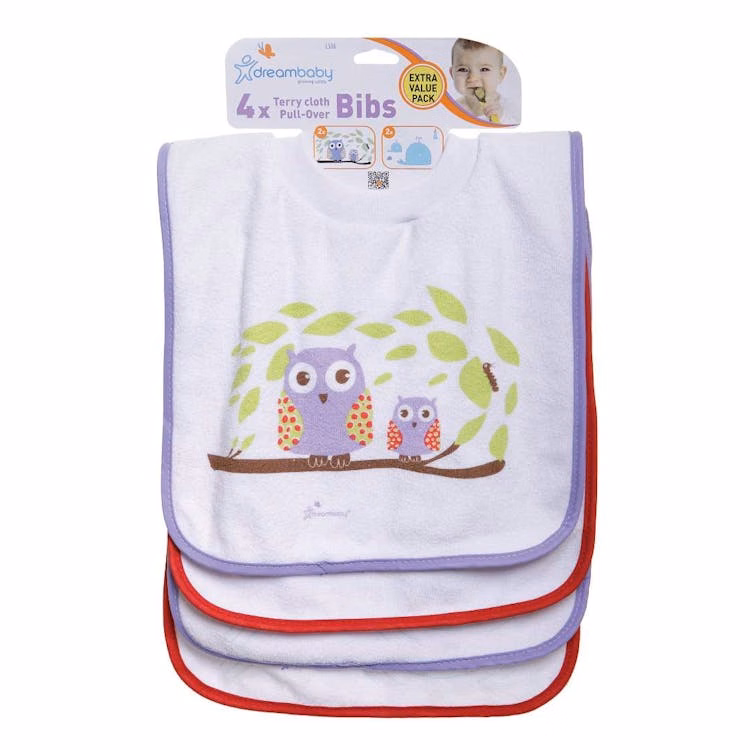 Terry Cloth Pullover Baby Bibs - Assorted Super Absorbent 4 Pack