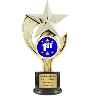 Trophy: 9", 3.5" black round base, Holder w/mylar 1