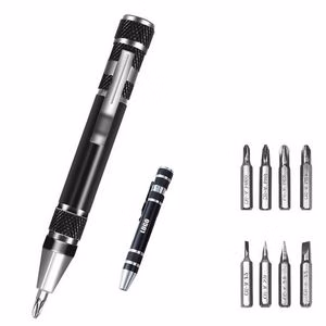 8 Bit Screwdriver Multi Function Tool With Aluminum Barrel And Pocket Clip