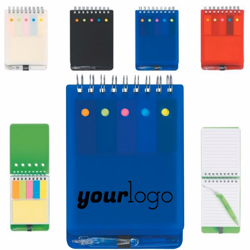 Spiral Notebook with Integrated Sticky Notes and Pen - Holder