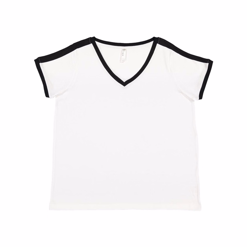 Women's Curvy Retro Ringer Premium Jersey V-Neck Tee - 3832