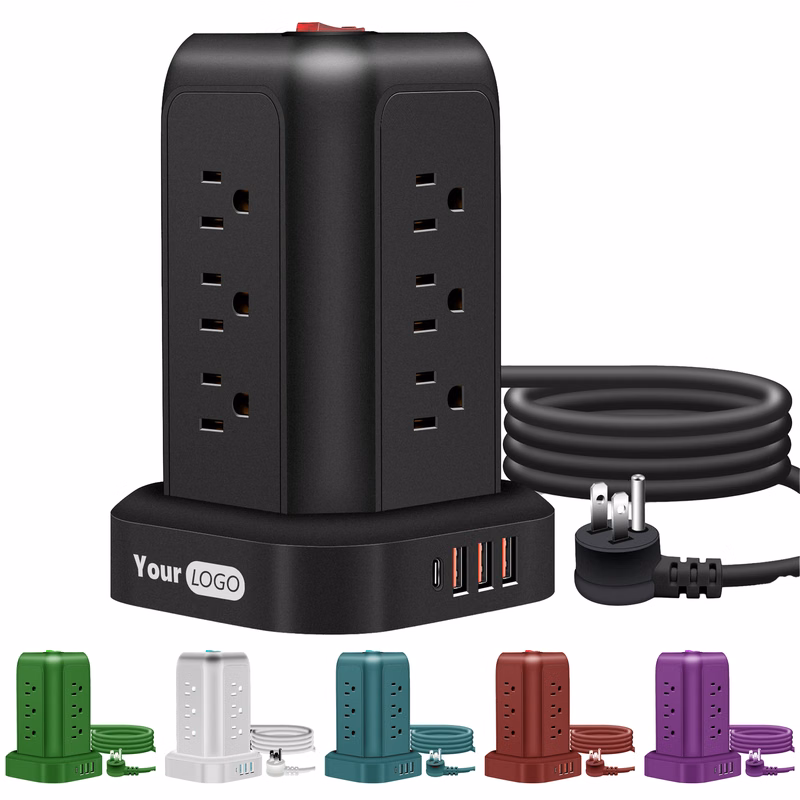 Plastic Tower Power Strip With Usb Ports And Surge Protection