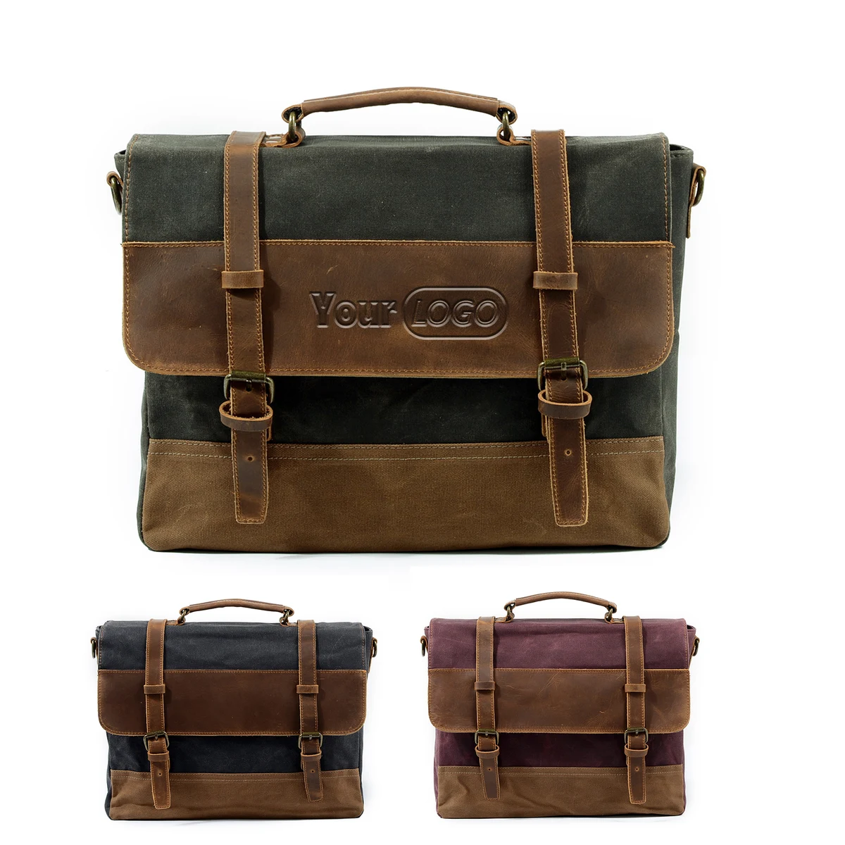 Canvas Waterproof Leather Messenger Bag 1