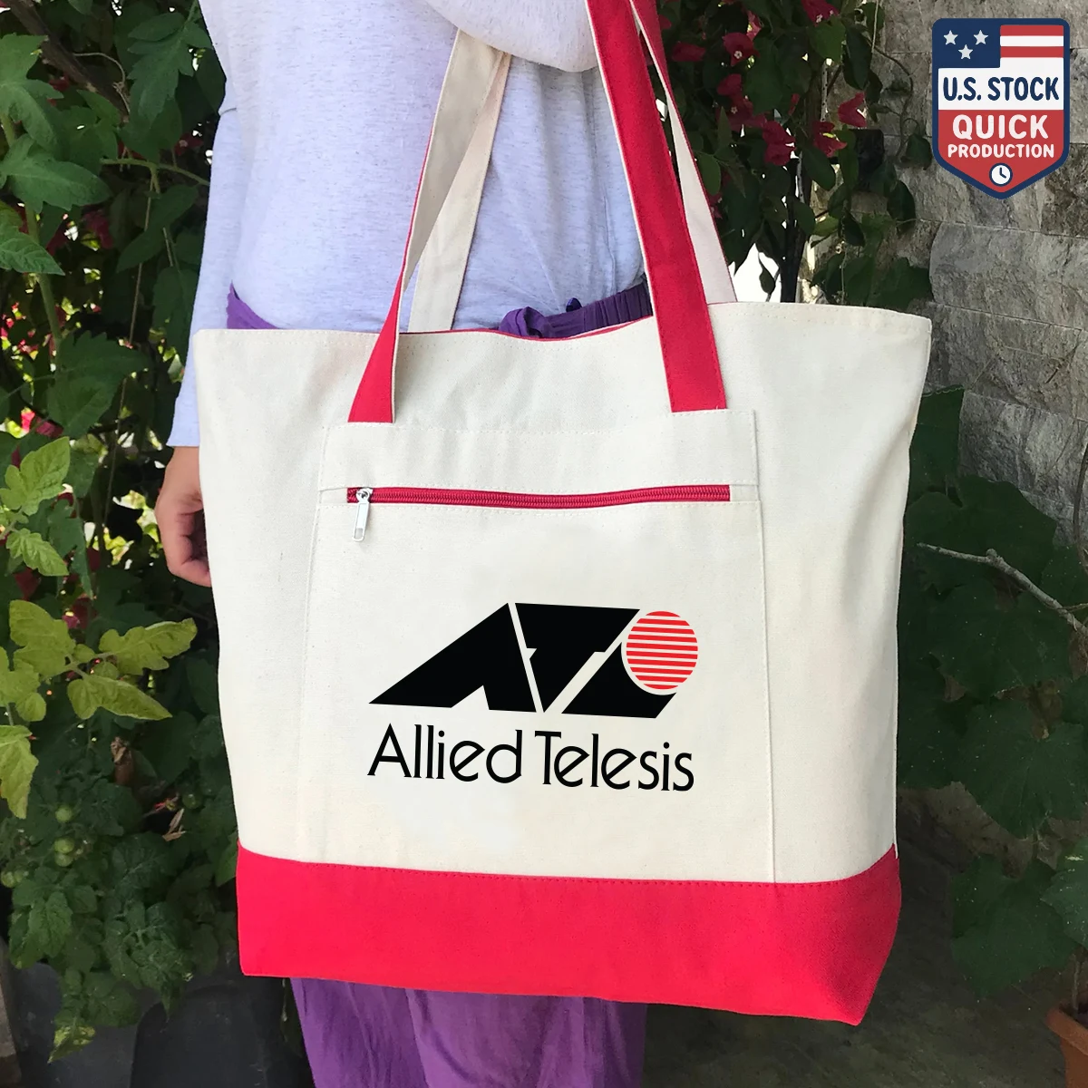 DailyMate Heavy Canvas Zipper Tote Bag with Color Handles, custom tote bag with logo imprint 1