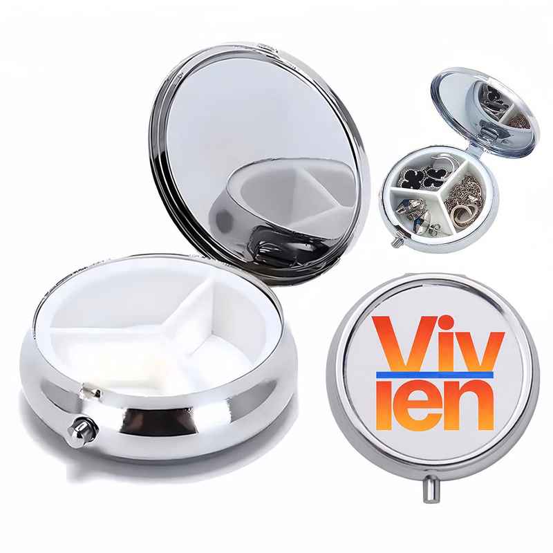 Round 3 Compartment Metal Pill Box