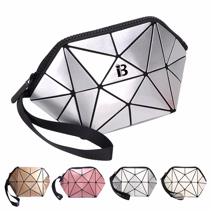 Pu Geometric Travel Foldable Cosmetic Bag