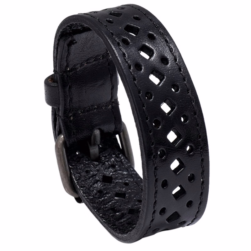 PU Vintage openwork wide leather bracelet