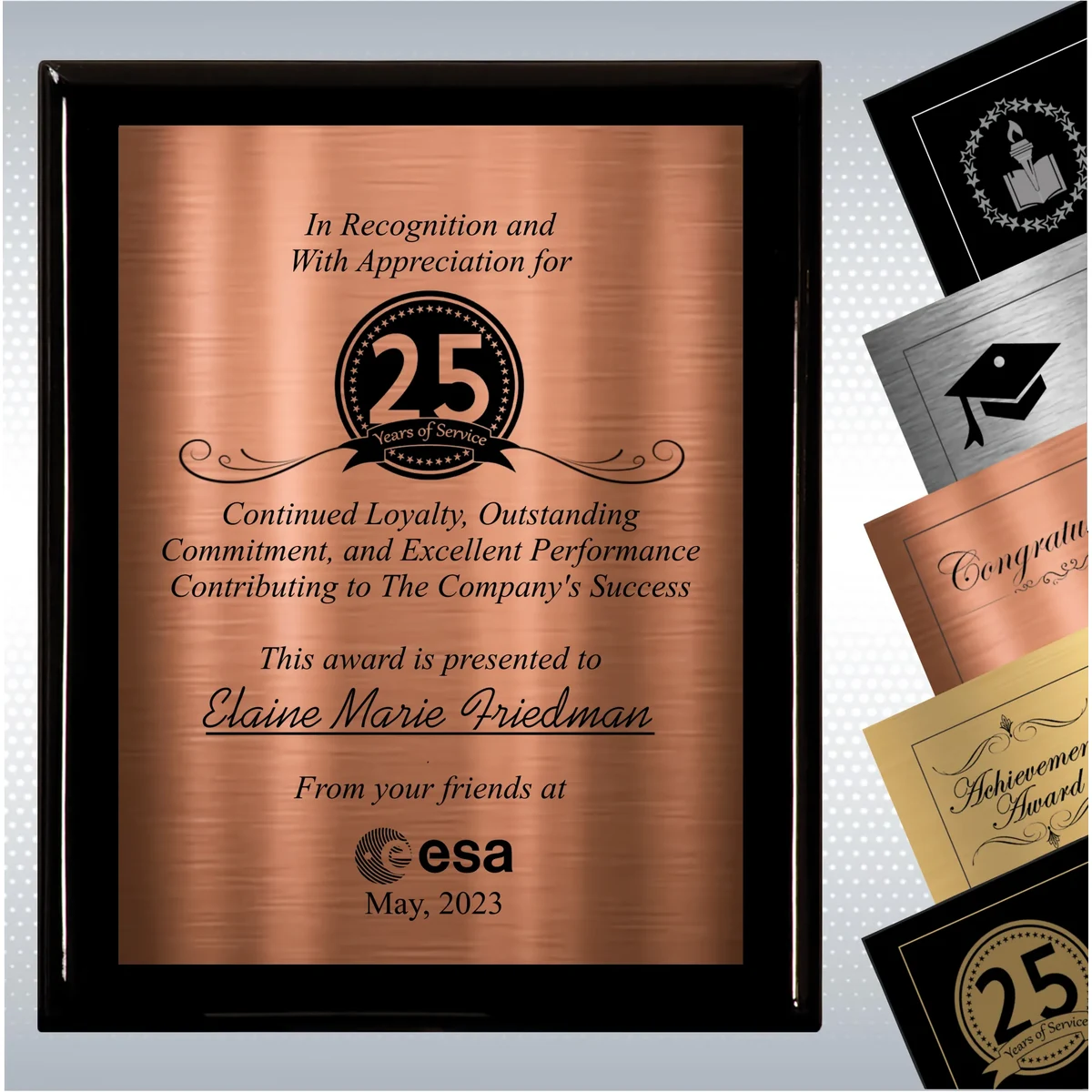 Black Piano Finish Wood Plaque Personalized Years of Service 1