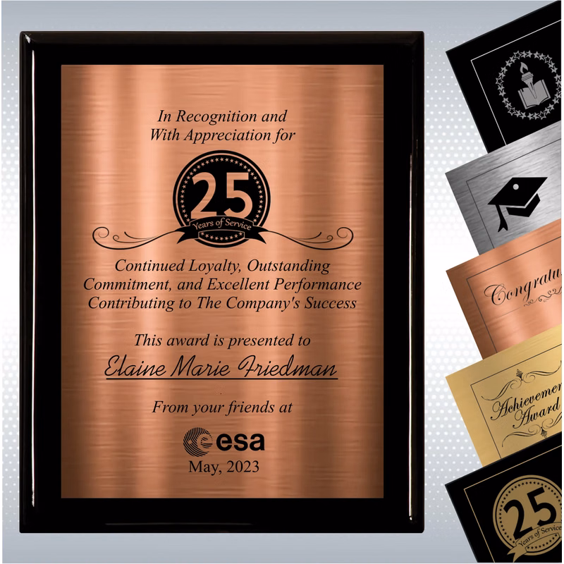 Black Piano Finish Wood Plaque Personalized Years of Service