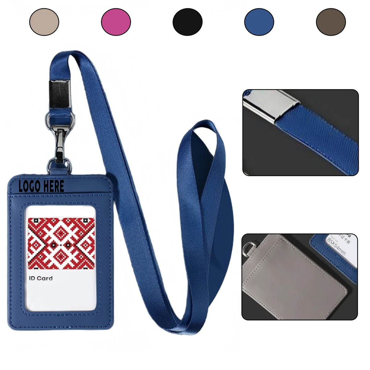PU Leather ID Badge Holder with Neck Lanyard 1