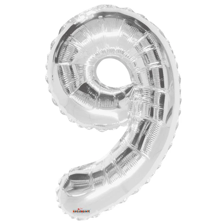 Mylar Number 9 Balloons - Silver 34" 1