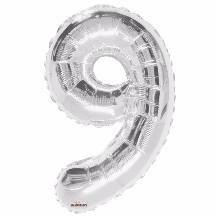 Mylar Number 9 Balloons - Silver 34"