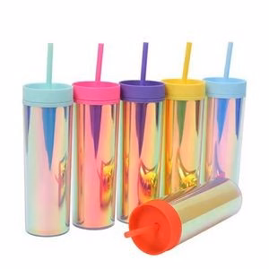 16OZ Double Walled Shiny Tumblers With Straw