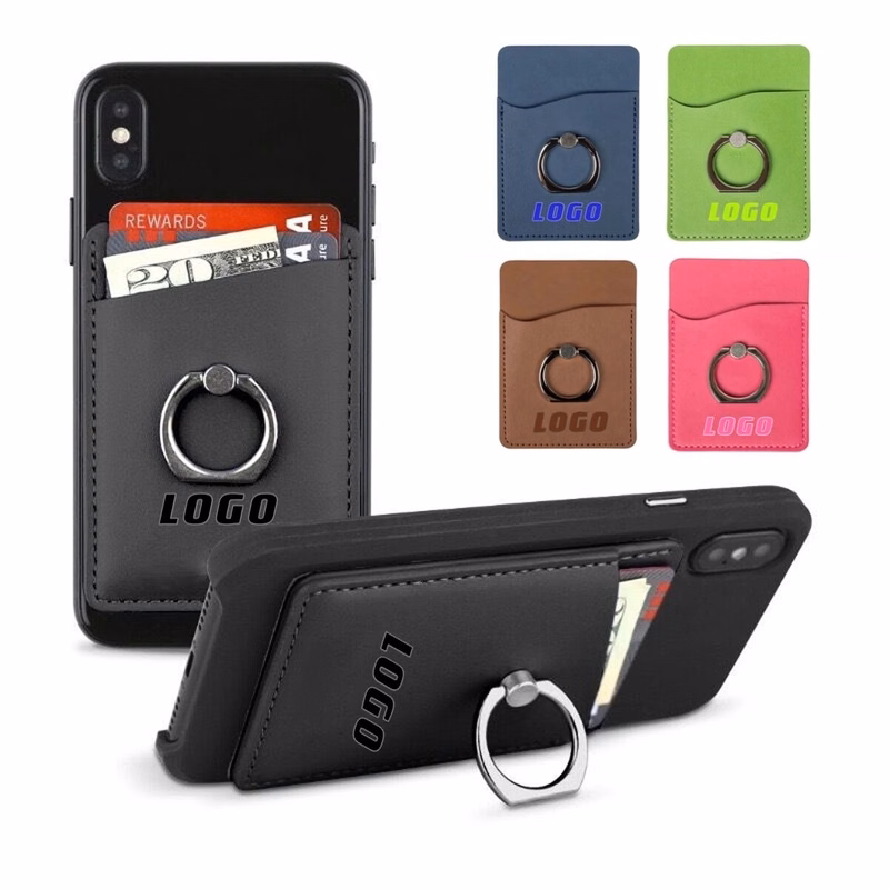 Cell Phone Leather Card Holder with Ring Stand