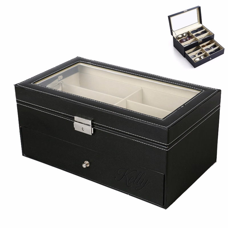 PU Leather Double-Layer Sunglasses Organizer Display Case