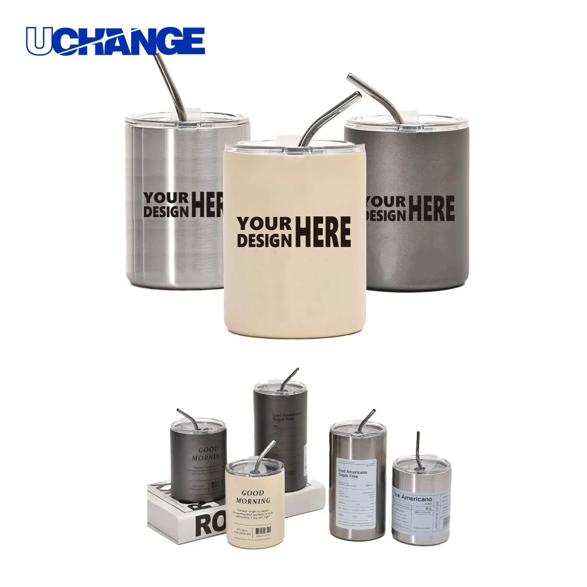 Stainless Steel Coffee Cup with Straw Lid 1