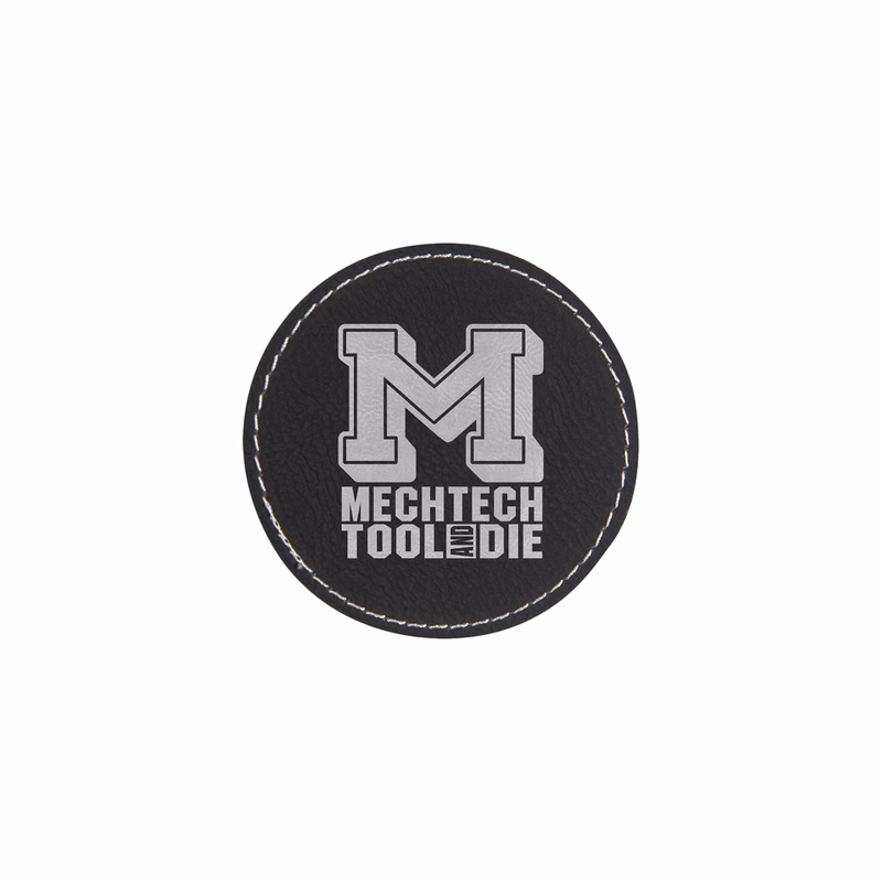 3" Black/Silver Leatherette Round Patch with Adhesive
