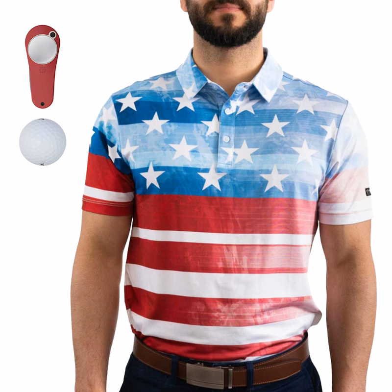 YATTA Golf® Patriot Men's Polo Shirt, Towel, Srixon® Golf Balls & Pitchfix® 2.5 Divot Tool Gift Set