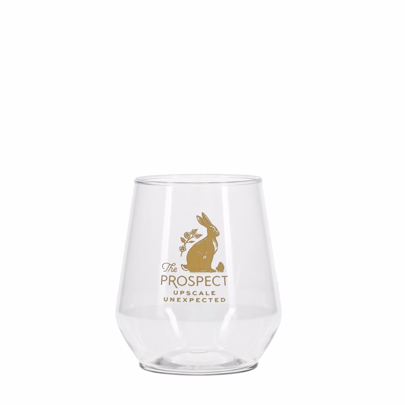 12 oz Reserv Plastic Stemless Glass Clear Tradition Print