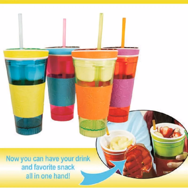 Travel Snack & Drink Cup With Straw
