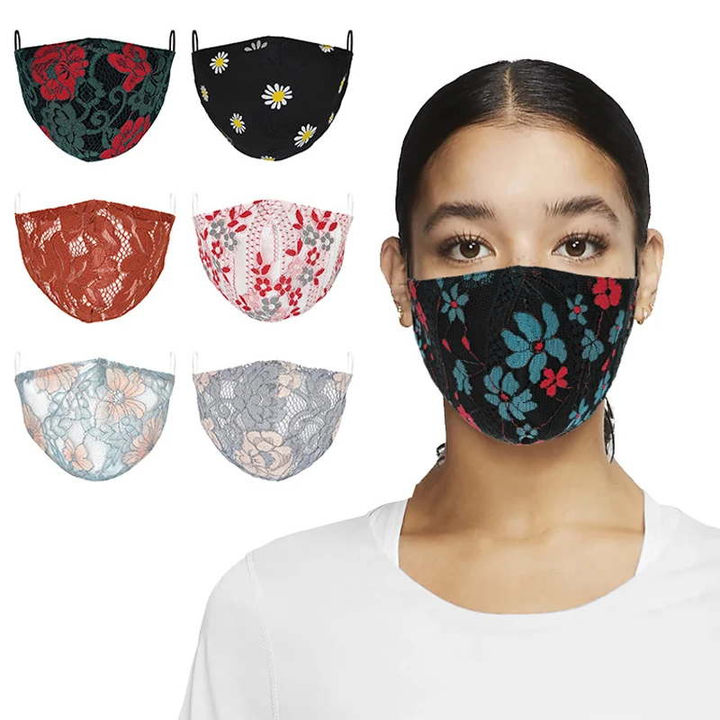 2 ply Lace Adults Face Mask w/Filter Pocket 1