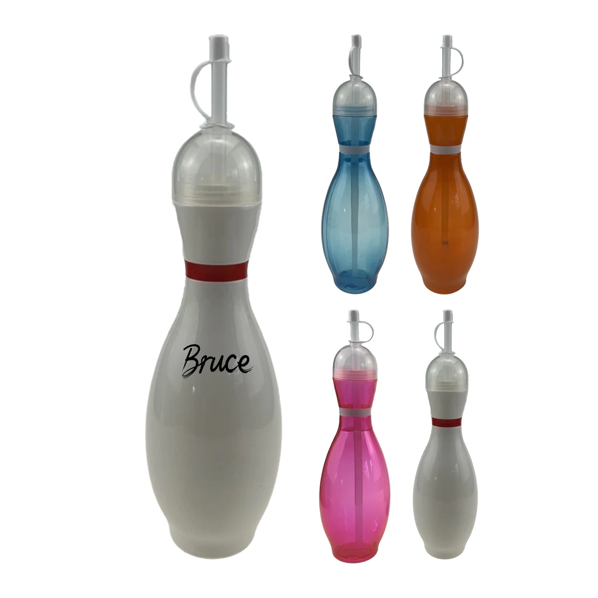 25oz PVC Bowling Shape Straw Beverage Bottle 1