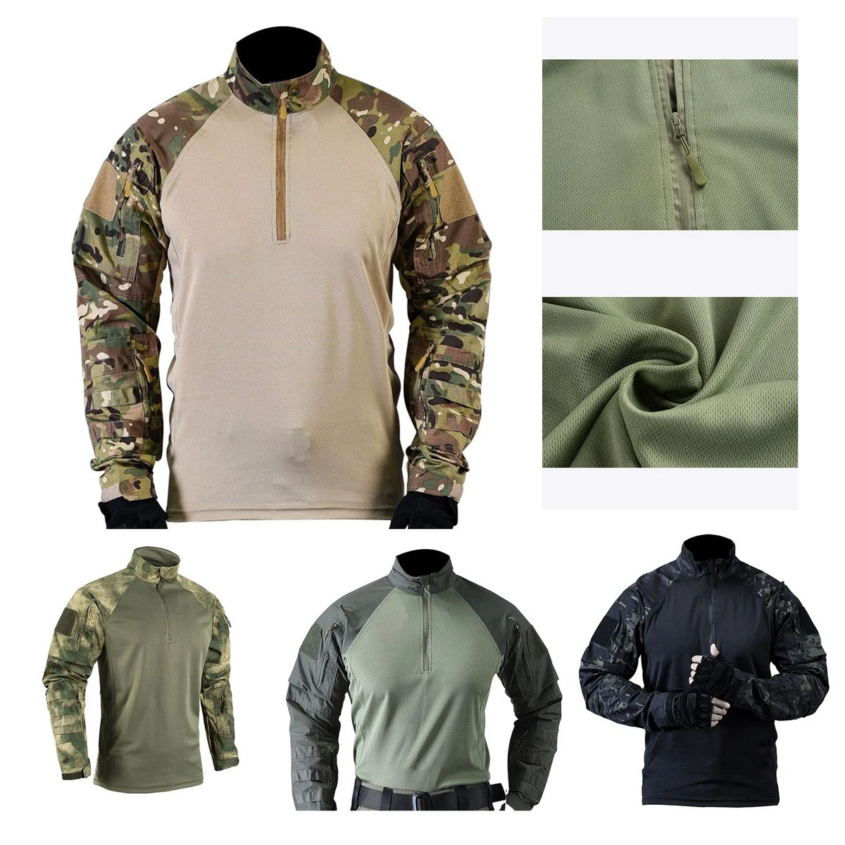 Men's Combat Shirt 1/4 Zip Long Sleeve Military BDU 1