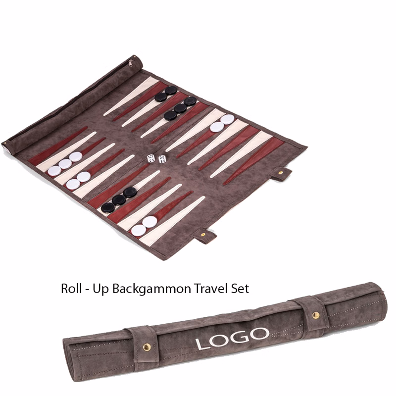 SUEDE ROLL-UP BACKGAMMON TRAVEL SET