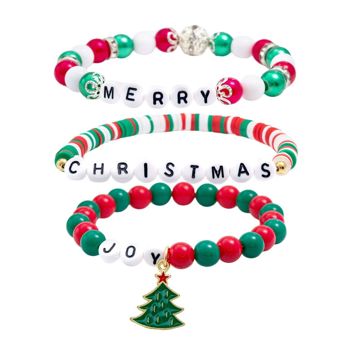 Acrylic Plastic Christmas beaded letter elastic bracelet 1